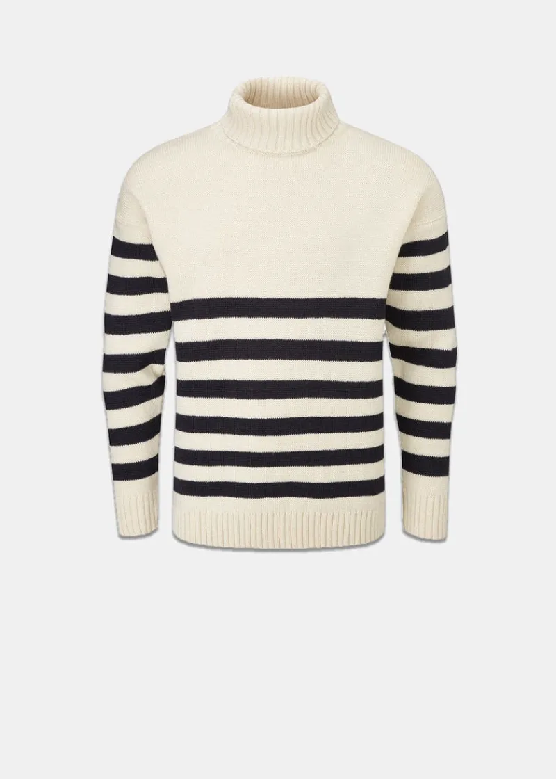 Hot Gloverall Breton Submariner Jumper Ecru with Navy Stripes