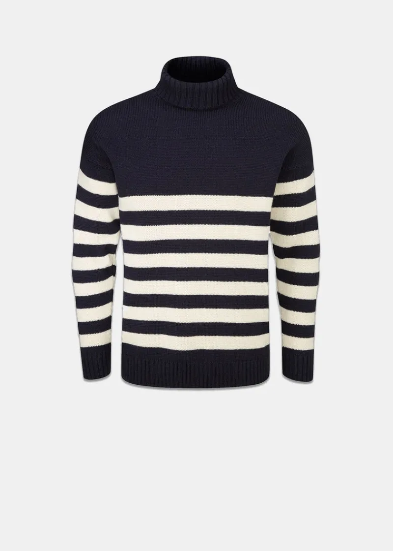 Discount Gloverall Breton Submariner Jumper Navy with Ecru Stripes