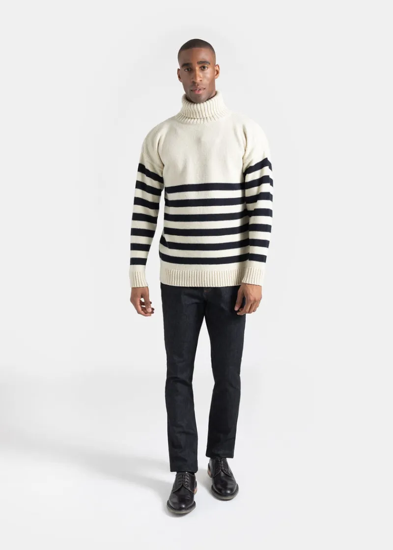 Hot Gloverall Breton Submariner Jumper Ecru with Navy Stripes