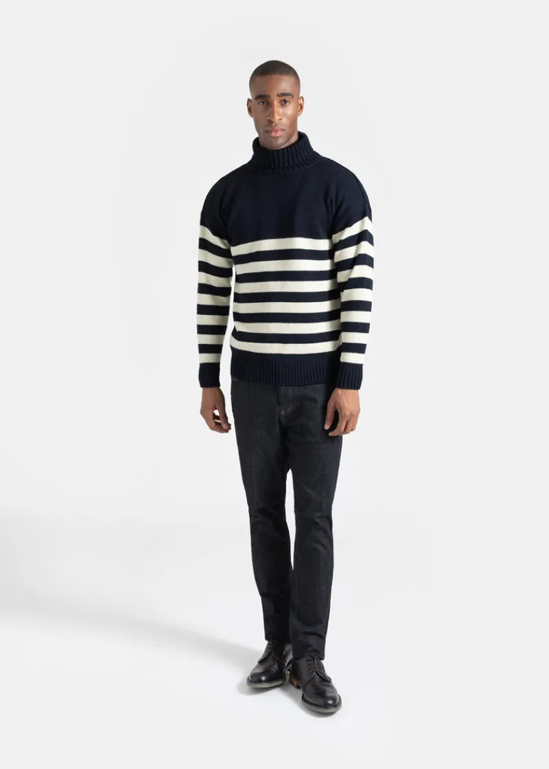 Discount Gloverall Breton Submariner Jumper Navy with Ecru Stripes