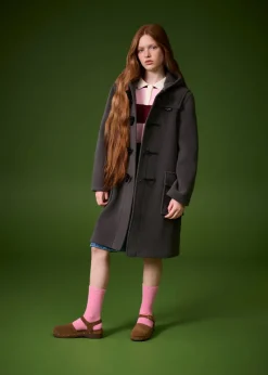 Best Gloverall Children's Herringbone Wool Duffle Coat Grey