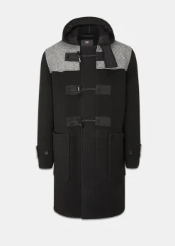 Sale Gloverall Herringbone Contrast Monty Duffle Coat Black