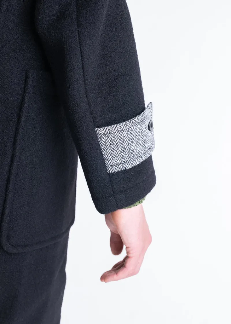 Sale Gloverall Herringbone Contrast Monty Duffle Coat Black