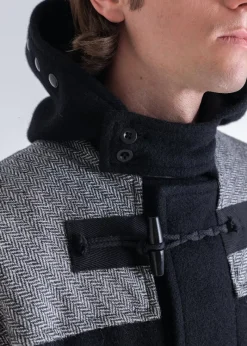 Sale Gloverall Herringbone Contrast Monty Duffle Coat Black