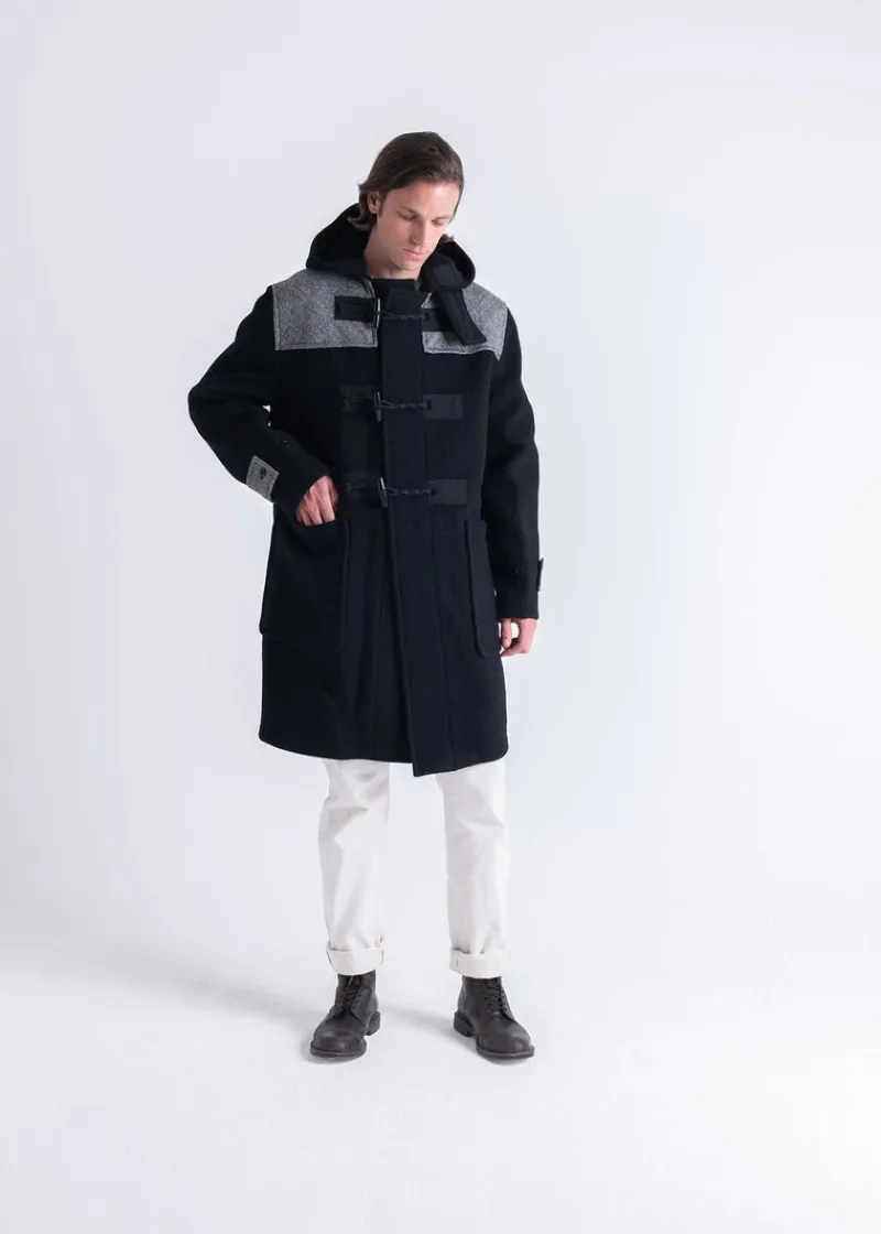 Sale Gloverall Herringbone Contrast Monty Duffle Coat Black