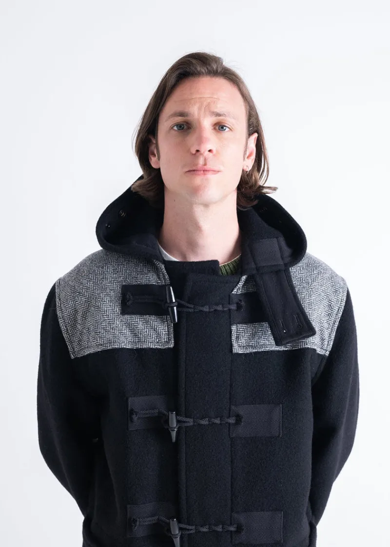 Sale Gloverall Herringbone Contrast Monty Duffle Coat Black