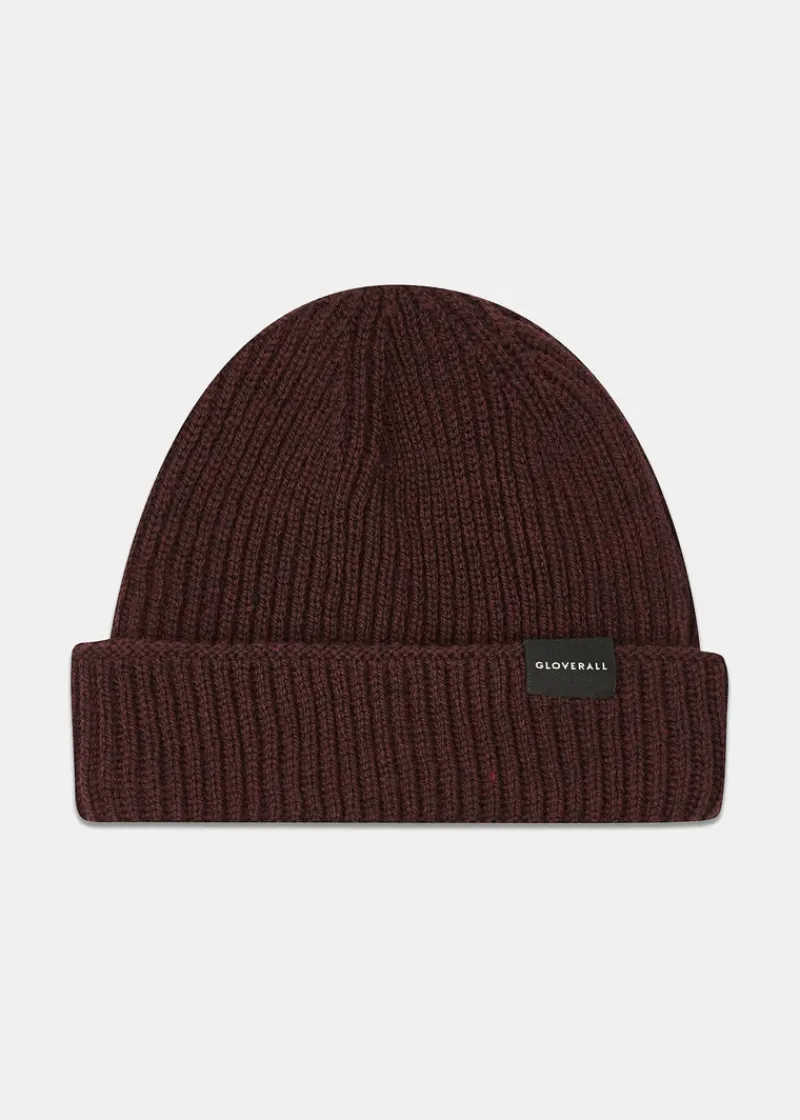 Discount Gloverall Ribbed Merino Beanie Hat Burgundy